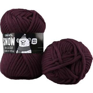 DROPS Snow Uni Colour 118 Mørk drue (Uni Colour) Indhold: 100% Uld Garngruppe: E (9 - 11 masker)/ 14 ply / super bulky Vægt/længde: 50 gram = ca. 50 meter Anbefalede pinde: 9 mm Strikkefasthed: 10 x 10 cm = 10 m x 14 p Vask: Håndvask, max 30°C / Tørres fladt / Kan filtes.