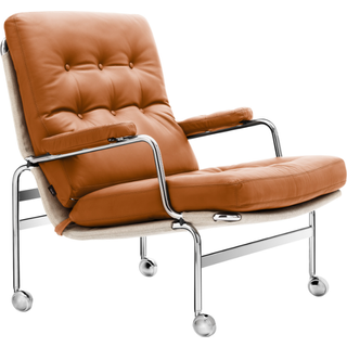 DUX - Karin Fåtölj, Bärande Väv Flax 21, Läder Dakota 24 Cognac - Lænestole - Bruno Mathsson - Brun - Læder/Naturmateriale/Metal/Tekstilmateriale