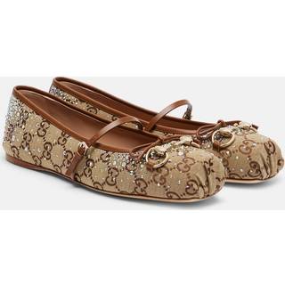 Gucci Gucci Horsebit embellished canvas ballet flats - beige - EU 39