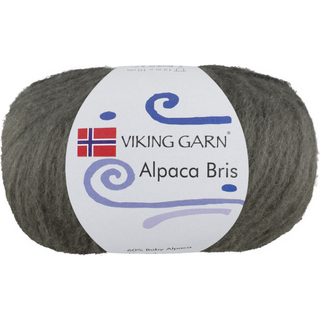 Viking Alpaca Bris 339 Støvet olivengrøn Indhold: 60% baby alpaca, 29% nylon, 11% merinould Vægt/længde: 50 g = ca 150 meter Anbefalede pinde: 6.00-7.00 mm Strikkefasthed: 10 cm = 12 m Vask: Håndvask / Max 30°C / Tørres fladt.