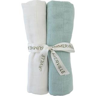 Summerville Organic Tæppe/ Stofble i Musselin 2-pak Øko, Ice Blue/White