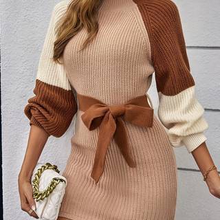 TEMU Color-block Slim--cinched Dress With Elegant Style