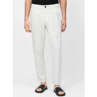 French Connection French Connection White Cotton Blend Herringbone Straight Leg Trousers