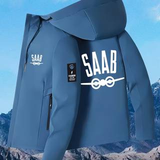 TEMU Windproof Hooded Jacket For - Black With White Logo, Full-zip Outdoor Hiking Coat, Loose Fit, Long Sleeve, Pockets, , Hiking Gear, Autumn Winter Apparel, Durable Fabric