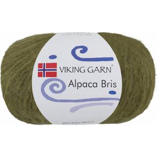 Viking Alpaca Bris 335 Grøn Indhold: 60% Baby alpaca, 29% nylon, 11% merinould Vægt/længde: 50 g = ca. 150 meter Anbefalede pinde: 6-7 mm Strikkefasthed: 10 x 10 cm = 12 m Vask: Håndvask / Max 30°C / Tørres fladt.
