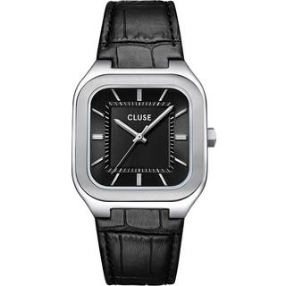 CLUSE Silver Quadrus Black Leather Watch - Silver