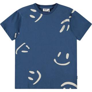 Molo Riley Short Sleeve T-Shirt Big Smiles Blue 122 cm  Blå  122 cm  mand