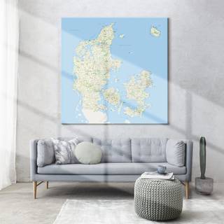 Danmarkskort til Nåle - Classic - Lærredstryk - Str: 100 x 100 Cm