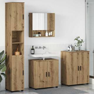 Badeværelsesmøbel sæt Vægmonteret med dør 4 pcs Artisan Egetræ