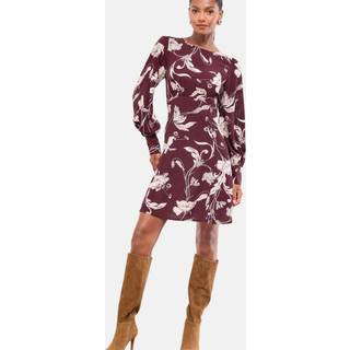 Lipsy Lipsy Burgundy Red Print Viscose Underbust Long Sleeve Mini Dress - 16