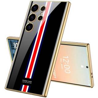 Suitable for Samsung S24 Series Phone Cases, TPU Electroplated Frame Tempered Glass Case, Shockproof Hard Full-Body Protective Phone Case Cover for Sa