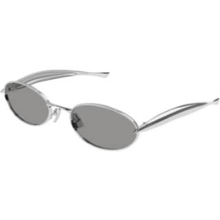 Bottega Veneta Unisex Bottega Veneta BV1386S 007 Solbriller Metal Sølv Grå Rund