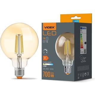 G95 LED-pære 7W E27 - kultråd, dæmpbar, ravfarvet, ekstra varm hvid, 230V, 700lm, forbrug 7W - Dæmpbar : Dæmpbar, Kulør : Ekstra varm