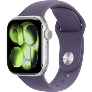 Apple Watch Series 11GPS46mmSilver Aluminium Purple Fog Sport Band S/M MEV94 - Quartz m. Oplader - 46 mm - Smartwatch - Unisex