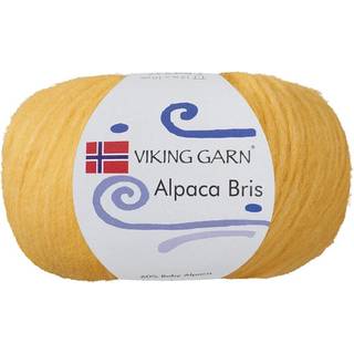 Viking Alpaca Bris 341 Majsgul Indhold: 60% baby alpaca, 29% nylon, 11% merinould Vægt/længde: 50 g = ca 150 meter Anbefalede pinde: 6.00-7.00 mm Strikkefasthed: 10 cm = 12 m Vask: Håndvask / Max 30°C / Tørres fladt.
