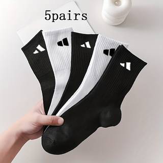 TEMU 5 Pairs Unisex Long Socks - Breathable Polyester & Spandex Blend, Solid Color Athletic & Casual Socks For , Comfortable Mid-calf Socks For Couples, Hand Wash/, Socks