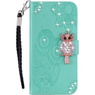 Samsung Galaxy S25 - EIDERWOOD Kunstlæder Flip Cover m. Uglemotiv - Turkis