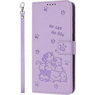 iPhone 16e - EIDERWOOD Kunstlæder Flip Cover m. Kattemønster - Lilla