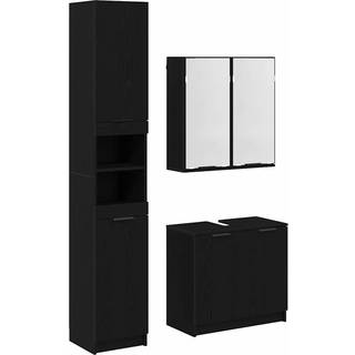 Badeværelsesskabsæt med hylde 3 pcs Sort eg Konstrueret træ