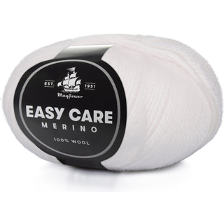 Mayflower Easy Care 001 Hvid Indhold: 100% ren ny uld Vægt/længde: 50 g = ca. 185 m Anbefalede pinde: 3.00 - 3.50 mm Strikkefasthed: 10 x 10 cm = 28 m x 40 p Maskinvask ved 40°C.Anvend ikke alm. flydende vaskemiddel. Flydende uldvaskemiddel kan anvendes.