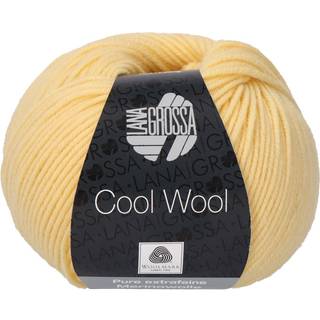 Lana Grossa Cool Wool 411 Vanilje Indhold:100% ren ny, ekstrafin merinould Vægt/Længde:50 g = ca. 160 meter Anbefalede pinde: 3.00-3.50 mm Strikkefasthed:10 x 10 cm = 24 m x 34 p Vask:Finvask 30º/ Tørres fladt.