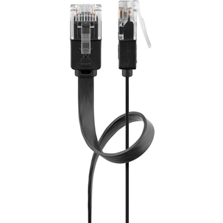 CAT 6 fladt patchkabel, U/UTP, sort, 20m