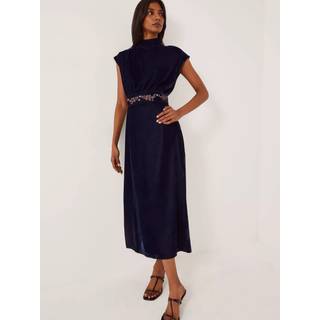 Monsoon Monsoon Blue Grace High Neck Embroidered Velvet Midi Dress - 8
