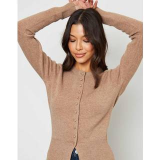 Threadbare Threadbare Light Brown Crew Neck Structured Knitted Cardigan