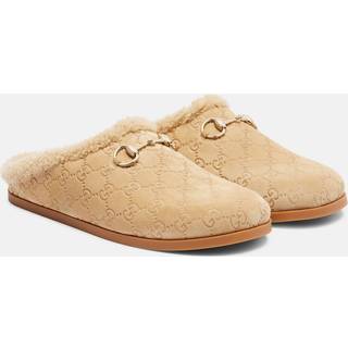 Gucci Horsebit GG shearling-trimmed suede mules - beige - EU 39.5
