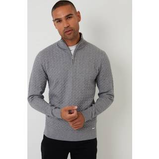 Threadbare Threadbare Grey Textured Cable Knit Quarter Zip Jumper