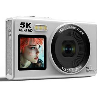 S150 Pro 5K digitalkamera med dobbeltskærm og 32GB hukommelseskort - hvid