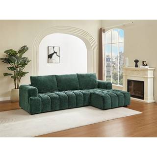 Højrevendt hjørnesofa i grønt tekstureret stof BENOLA