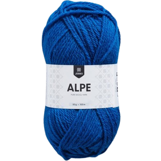 Järbo Alpe 36107 Brilliant blue Materiale: 100% ren ny uld Vægt/længde: 50 g = ca. 100 meter Anbefalede pinde: 4.00 mm Strikkefasthed: 10x10 cm = 19 m x 27 p Vask: Vaskes i hånden.