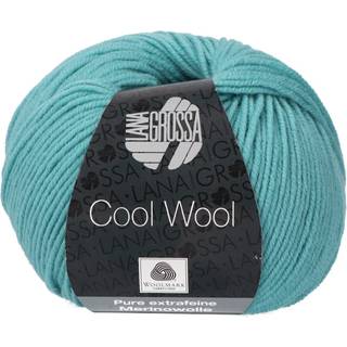 Lana Grossa Cool Wool 2048 Mintblå Indhold:100% ren ny, ekstrafin merinould Vægt/Længde:50 g = ca. 160 meter Anbefalede pinde: 3.00-3.50 mm Strikkefasthed:10 x 10 cm = 24 m x 34 p Vask:Finvask 30º/ Tørres fladt.