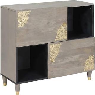 Sideboard med dør Grå og Guld 80 x 33 x 75 cm Massivt mangotræ