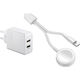 iPhone & Apple Watch Oplader, Dobbelt USB Hurtig Oplader - Til Stikkontakt