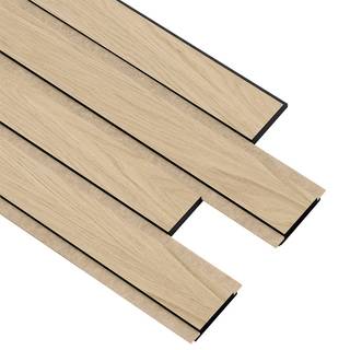 I-Wood Pro+ I-Lock 4-lamel akustikpanel, hvid olieret, beige filt og sort kerne, egefiner, 16 x 300 x 2400 mm