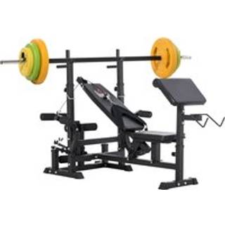 HOMCOM Weight Bench with Adjustable Barbell Rack, Leg Extension, Preacher Curl Pad and 20kg Barbell Set