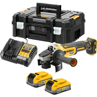 Dewalt DCG405S2T-QW 18V XR Vinkelsliber med 2 stk. 3,5Ah PowerStack batteri, lader og TSTAK