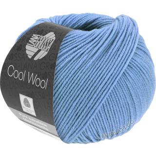 Lana Grossa Cool Wool 463 Kornblomst Indhold:100% ren ny, ekstrafin merinould Vægt/Længde:50 g = ca. 160 meter Anbefalede pinde: 3.00-3.50 mm Strikkefasthed:10 x 10 cm = 24 m x 34 p Vask:Finvask 30º/ Tørres fladt.