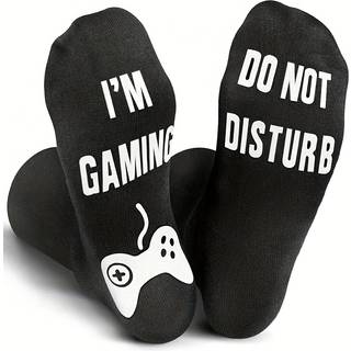 TEMU Men's " Me, I'm Gaming" Socks - Funny Gamer Gift With Lettering, Black & , Comfortable Polyester Blend For , Boyfriend, Dad, Or Father - Valentine's Day Present For Men