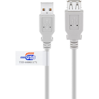 USB 2.0 forlængerkabel, grå | USB A hun han | 3 meter | PRIS-MATCH