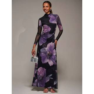 Jolie Moi Jolie Moi Purple High Neck Long Sleeve Mesh Maxi Dress - 8