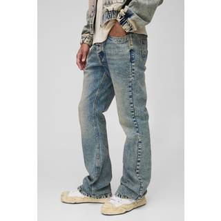 Mens Antique Blue Relaxed Flared Stacked Antique Wash Jeans
