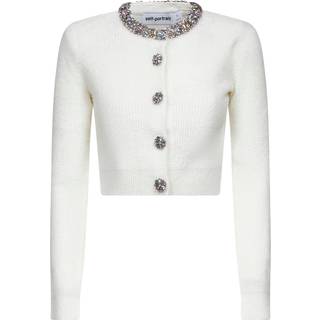 Self-Portrait Embellished ribbed-knit cardigan - white - XS