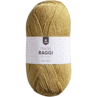 Järbo Tencel Raggi 100g 25017 Fennel beige Indhold: 75% uld, 25% tencel Vægt/længde: 100 g = ca. 266 meter Anbefalede pinde: 3.00 mm Strikkefasthed: 10 x 10 cm = 25 m x 33 p Vask: Håndvask / Tørres fladt.