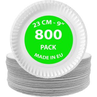 800 stk. Paptallerkner Hvid 23 cm – Robuste og Miljøvenlige, FSC®-certificerede