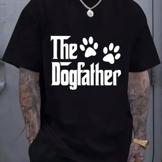 TEMU Men's "the " Graphic T-shirt - Black Casual Crew Neck Tee With Paw Print Design, Short Sleeve, Regular Fit, Wear, Dog T Shirts