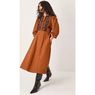 Monsoon Monsoon Brown Leah Embroidered Corduroy Midi Dress - 16
