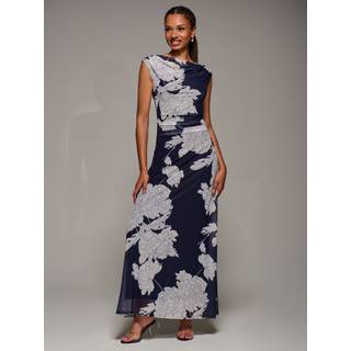 Jolie Moi Jolie Moi Blue Multiway Neckline Mesh Maxi Dress - 14